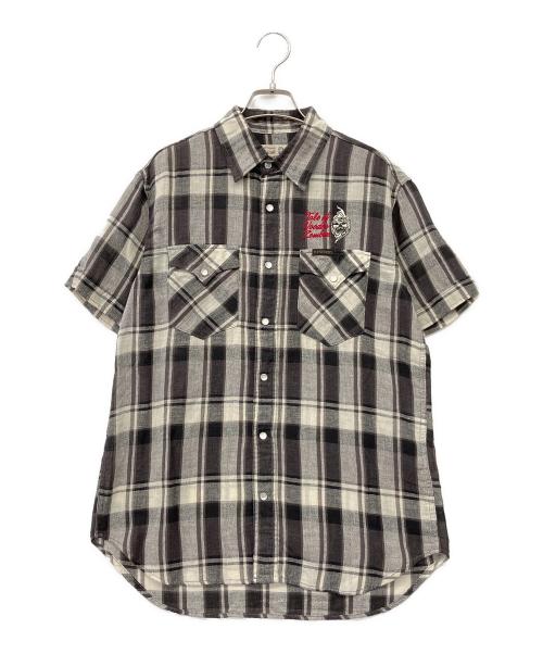 Hysteric Glamour（ヒステリックグラマー）Hysteric Glamour (ヒステリックグラマー) TALE OF VOODOO ZOMBIES刺繍 ルーズシャツ グレー×ホワイト サイズ:Lの古着・服飾アイテム