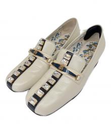GUCCI（グッチ）の古着「CRYSTAL MID HEEL LOAFER」｜ベージュ