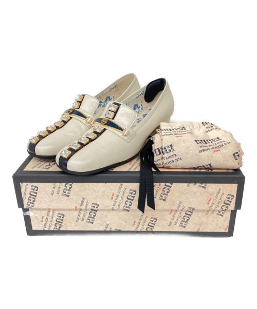 GUCCI（グッチ）GUCCI (グッチ) CRYSTAL MID HEEL LOAFER ベージュ サイズ:35 1/2の古着・服飾アイテム