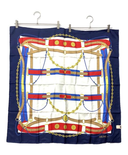CELINE（セリーヌ）CELINE (セリーヌ) 80-90'sシルクスカーフ ネイビー×レッド サイズ:90×90 未使用品の古着・服飾アイテム