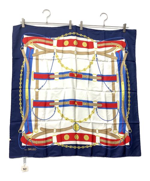 CELINE（セリーヌ）CELINE (セリーヌ) 80-90'sシルクスカーフ ネイビー×レッド サイズ:90×90 未使用品の古着・服飾アイテム