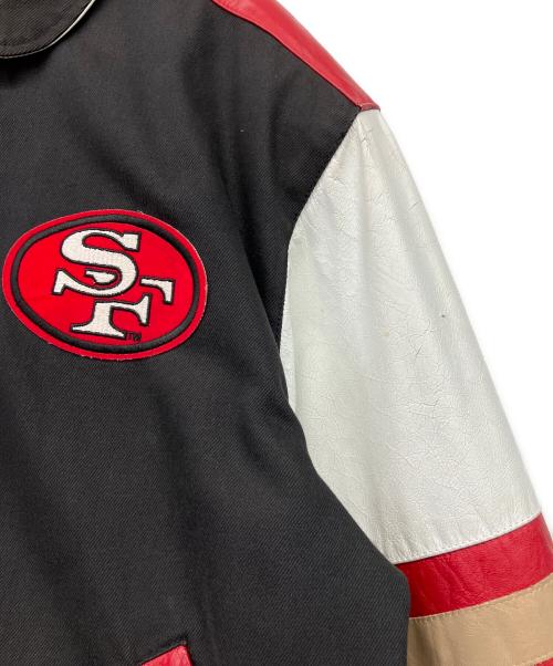 NFL（ナショナル・フットボール・リーグ）NFL (ナショナル・フットボール・リーグ) JEFF HAMILTON (ジェフハミルトン) 49ERS  90's 袖革スタジャン ブラック×レッド サイズ:Lの古着・服飾アイテム