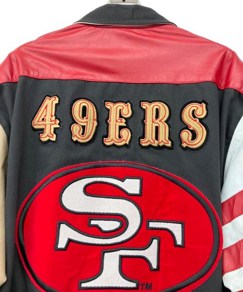 NFL（ナショナル・フットボール・リーグ）NFL (ナショナル・フットボール・リーグ) JEFF HAMILTON (ジェフハミルトン) 49ERS  90's 袖革スタジャン ブラック×レッド サイズ:Lの古着・服飾アイテム