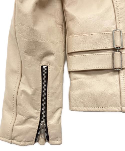HORN WORKS（ホーンワークス）HORN WORKS (ホーンワークス) 水牛革襟付シングルライダースジャケット ベージュ サイズ:Lの古着・服飾アイテム