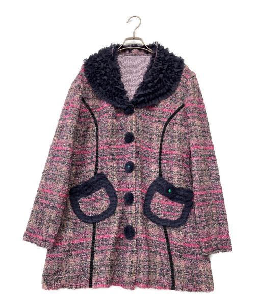 NOKO-PLEATS（ノコプリーツ）NOKO-PLEATS (ノコプリーツ) プリーツロングカーディガン パープル×ネイビー サイズ:40の古着・服飾アイテム