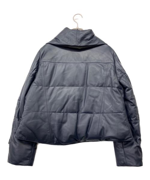 NAVY.WO（ネイビー・ウォ）NAVY.WO (ネイビー・ウォ) ダウンマフラー付ノーカラーレザーダウン ネイビー サイズ:2の古着・服飾アイテム