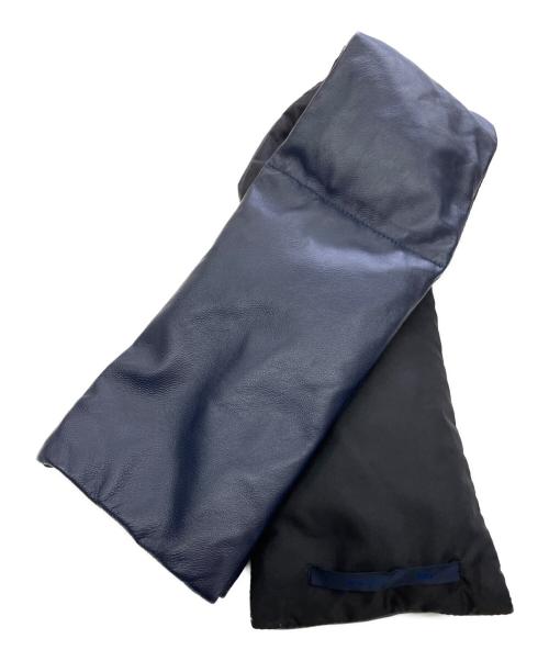 NAVY.WO（ネイビー・ウォ）NAVY.WO (ネイビー・ウォ) ダウンマフラー付ノーカラーレザーダウン ネイビー サイズ:2の古着・服飾アイテム