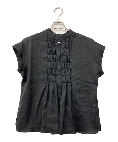 BALLSEY（ボールジィ）BALLSEY (ボールジィ) スムースラミー フロントシャーリングブラウス ブラック サイズ:36の古着・服飾アイテム