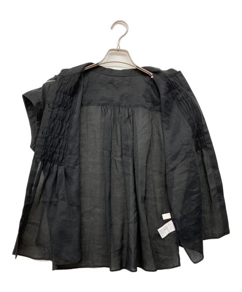 BALLSEY（ボールジィ）BALLSEY (ボールジィ) スムースラミー フロントシャーリングブラウス ブラック サイズ:36の古着・服飾アイテム