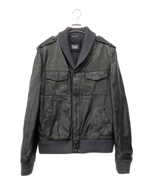 D&G（ディーアンドジー）D&G (ディーアンドジー) リブラムレザーブルゾン ブラック サイズ:48の古着・服飾アイテム