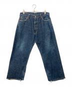 Evisu Jeansエヴィスジーンズ）の古着「2001 NO.2　家紋　FLOWER  WHITE　DENIM」｜ネイビー