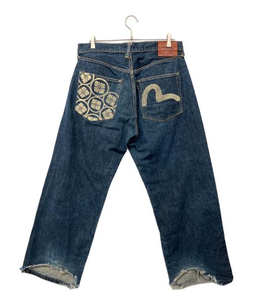 Evisu Jeans（エヴィスジーンズ）Evisu Jeans (エヴィスジーンズ) 2001 NO.2　家紋　FLOWER  WHITE　DENIM ネイビー サイズ:36インチの古着・服飾アイテム