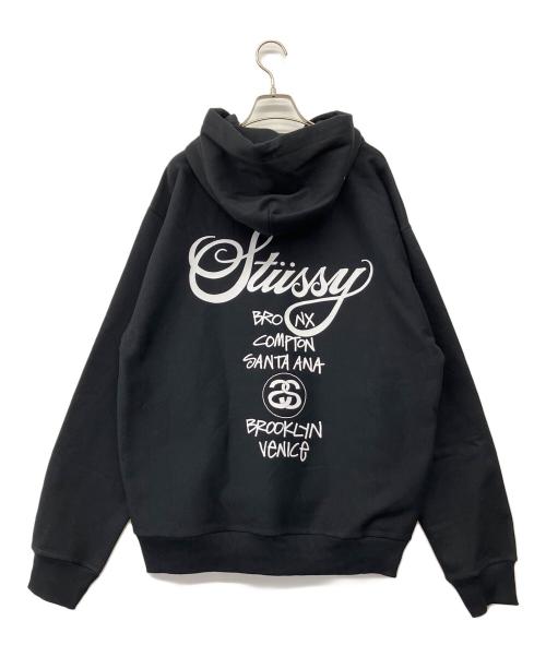 stussy（ステューシー）stussy (ステューシー) 24SS WORLD TOUR ZIP HOOD ブラック サイズ:Lの古着・服飾アイテム
