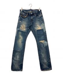 Hysteric Glamour（ヒステリックグラマー）の古着「パッチワーク スタッズ クラッシュ加工ダメージジーンズ」｜インディゴ