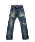 Hysteric Glamour（ヒステリックグラマー）の古着「パッチワーク スタッズ クラッシュ加工ダメージジーンズ」｜インディゴ