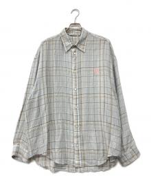 Acne studios（アクネ ストゥディオズ）の古着「リネンチェックボタンアップシャツ」｜ライトグレー