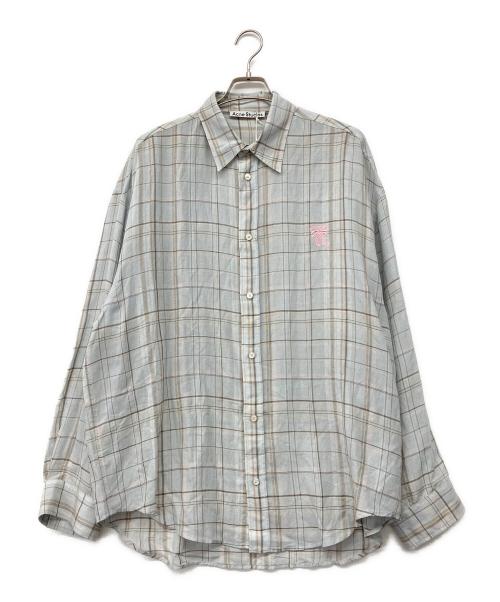 Acne studios（アクネ ストゥディオズ）Acne studios (アクネ ストゥディオズ) リネンチェックボタンアップシャツ ライトグレー サイズ:46の古着・服飾アイテム