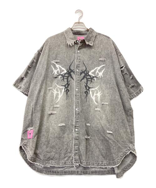 GALFY（ガルフィー）GALFY (ガルフィー) ボロボロデニム半袖BIG シャツ グレー サイズ:XL 未使用品の古着・服飾アイテム