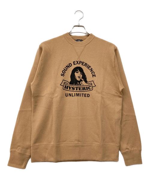 Hysteric Glamour（ヒステリックグラマー）Hysteric Glamour (ヒステリックグラマー) UNLIMITED SOUNDSウール混クルーネックニット ベージュ サイズ:Lの古着・服飾アイテム