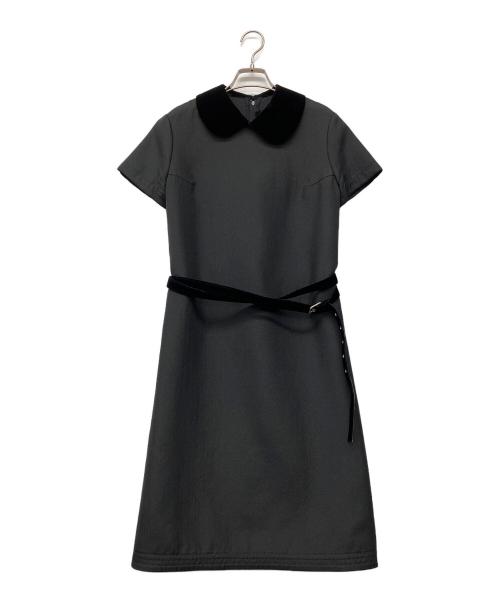 tricot COMME des GARCONS（トリココムデギャルソン）tricot COMME des GARCONS (トリココムデギャルソン) 00's ベロア丸襟ワンピース グレー×ブラック サイズ:Mの古着・服飾アイテム