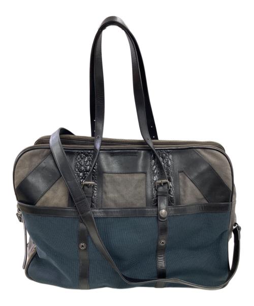 DRIES VAN NOTEN（ドリスヴァンノッテン）DRIES VAN NOTEN (ドリスヴァンノッテン) 異素材 型押しブリーフケース ネイビー×ブラックの古着・服飾アイテム