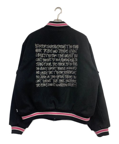 stussy（ステューシー）stussy (ステューシー) スタジャン ブラック×ピンク サイズ:XLの古着・服飾アイテム