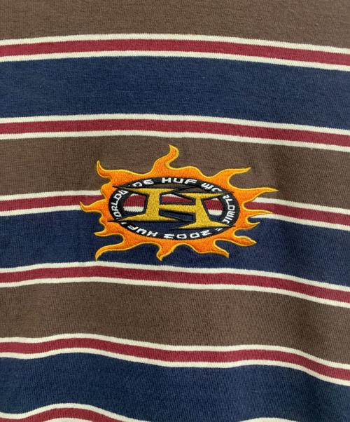 HUF（ハフ）HUF (ハフ) ボーダーカットソー ネイビー×ブラウン サイズ:XXLの古着・服飾アイテム