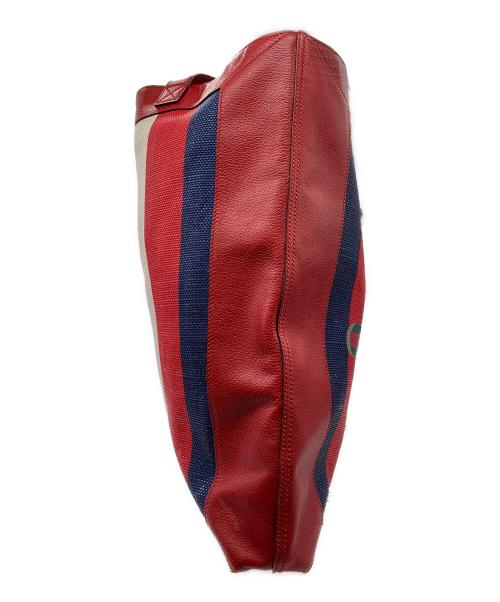 GUCCI（グッチ）GUCCI (グッチ) トリコロールストライプロゴトートバッグ レッド×ブルー×ホワイトの古着・服飾アイテム