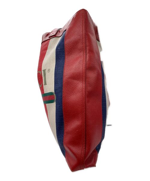 GUCCI（グッチ）GUCCI (グッチ) トリコロールストライプロゴトートバッグ レッド×ブルー×ホワイトの古着・服飾アイテム