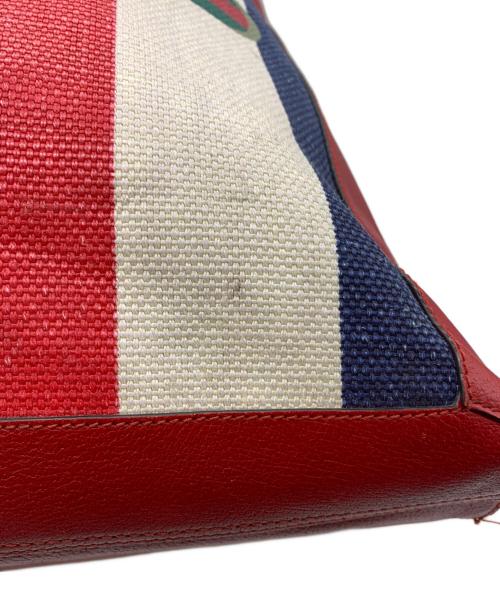 GUCCI（グッチ）GUCCI (グッチ) トリコロールストライプロゴトートバッグ レッド×ブルー×ホワイトの古着・服飾アイテム