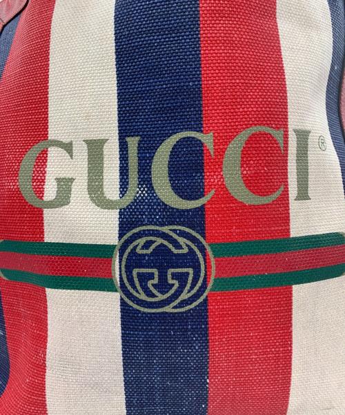 GUCCI（グッチ）GUCCI (グッチ) トリコロールストライプロゴトートバッグ レッド×ブルー×ホワイトの古着・服飾アイテム