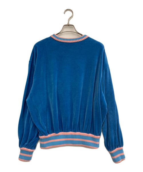 GUCCI（グッチ）GUCCI (グッチ) テニスロゴモチーフ刺繍ベロアスウェットプルオーバー ブルー×ピンク サイズ:XSの古着・服飾アイテム