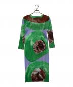 PLEATS PLEASEプリーツプリーズ）の古着「プリーツワンピース」｜グリーン×ブルー