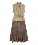 HER LIP TOハーリップトゥ）の古着「切替ワンピース」｜ベージュ×ブラウン