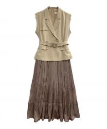 HER LIP TO（ハーリップトゥ）の古着「切替ワンピース」｜ベージュ×ブラウン