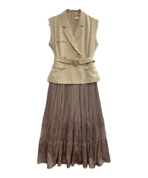 HER LIP TO（ハーリップトゥ）HER LIP TO (ハーリップトゥ) 切替ワンピース ベージュ×ブラウン サイズ:Sの古着・服飾アイテム