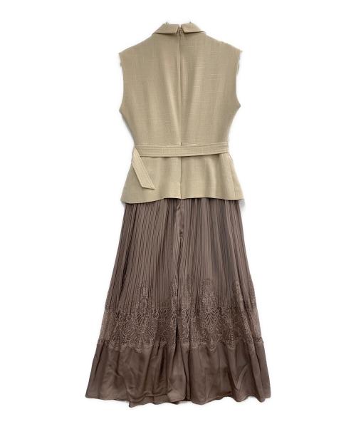 HER LIP TO（ハーリップトゥ）HER LIP TO (ハーリップトゥ) 切替ワンピース ベージュ×ブラウン サイズ:Sの古着・服飾アイテム