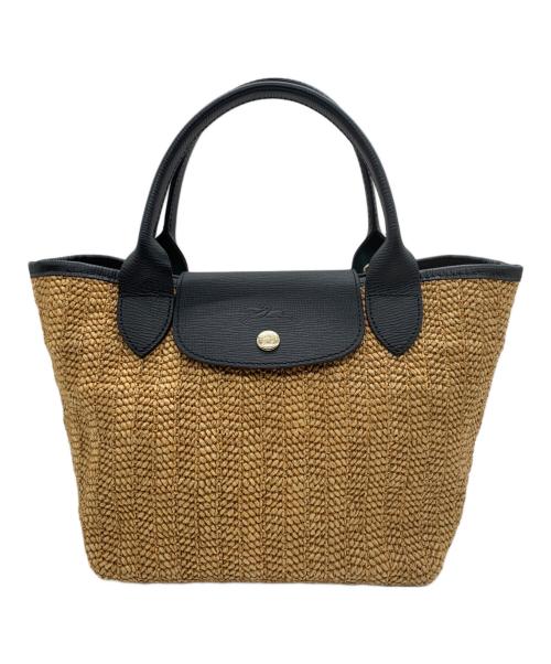 LONGCHAMP（ロンシャン）LONGCHAMP (ロンシャン) カゴハンドバッグ ナチュラル×ブラックの古着・服飾アイテム