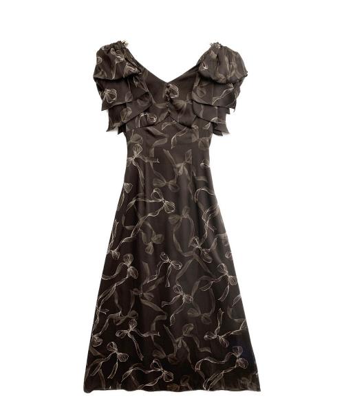 Snidel（スナイデル）Snidel (スナイデル) リボンスリーブデザインワンピース ブラウンの古着・服飾アイテム