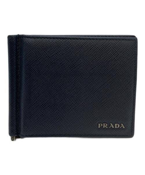 PRADA（プラダ）PRADA (プラダ) マネークリップ式2つ折り財布 ネイビーの古着・服飾アイテム
