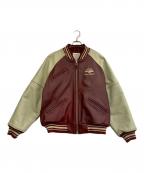 AVIREXアヴィレックス）の古着「アーチロゴレザースタジャン」｜ベージュ×ボルドー