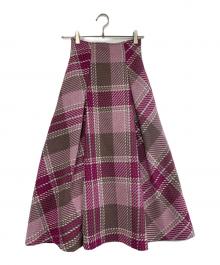 Snidel（スナイデル）の古着「ロービングチェックフレアスカート」｜ピンク