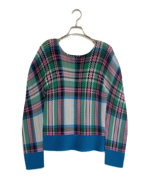 me ISSEY MIYAKE（ミーイッセイ ミヤケ）me ISSEY MIYAKE (ミーイッセイ ミヤケ) タータンチェック プリーツカットソー スカイブルー×グリーン×ピンク サイズ:FREEの古着・服飾アイテム