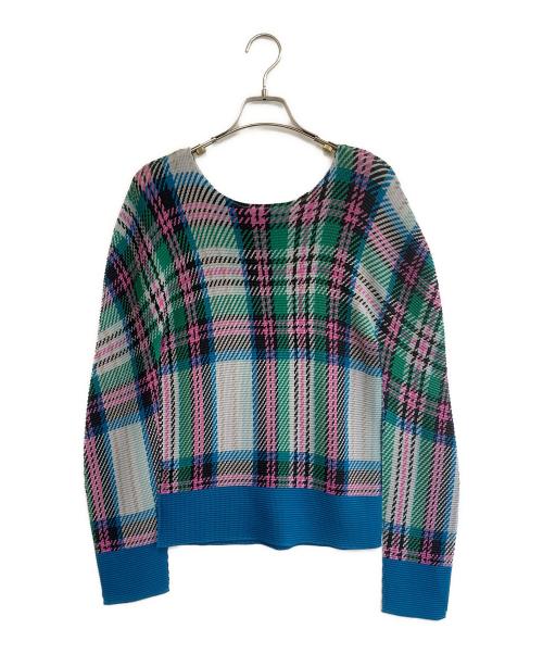 me ISSEY MIYAKE（ミーイッセイ ミヤケ）me ISSEY MIYAKE (ミーイッセイ ミヤケ) タータンチェック プリーツカットソー スカイブルー×グリーン×ピンク サイズ:FREEの古着・服飾アイテム