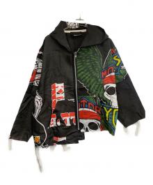 bodysong.（ボディソング）の古着「タペストリーアシンメトリパーカー」｜ブラック