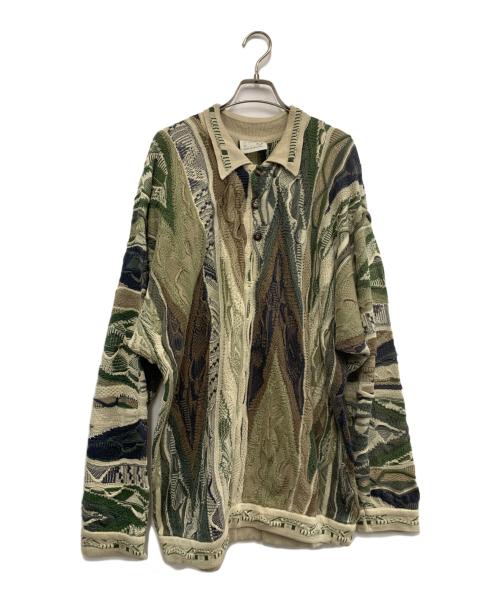 Coogi（クージー）Coogi (クージー) プルオーバー3Dニット グリーン×オリーブ サイズ:XLの古着・服飾アイテム