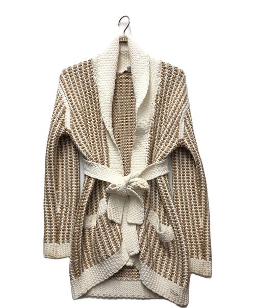 COACH（コーチ）COACH (コーチ) ショールカラーカーディガン ブラウン×ホワイト サイズ:不明の古着・服飾アイテム