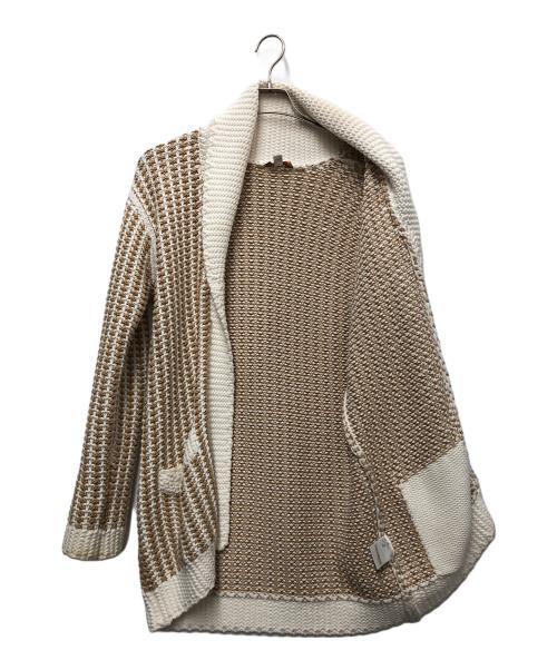 COACH（コーチ）COACH (コーチ) ショールカラーカーディガン ブラウン×ホワイト サイズ:不明の古着・服飾アイテム