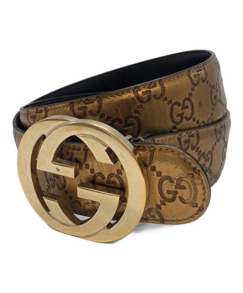 GUCCI（グッチ）GUCCI (グッチ) GGロゴバックルベルト ゴールド×ブラウンの古着・服飾アイテム