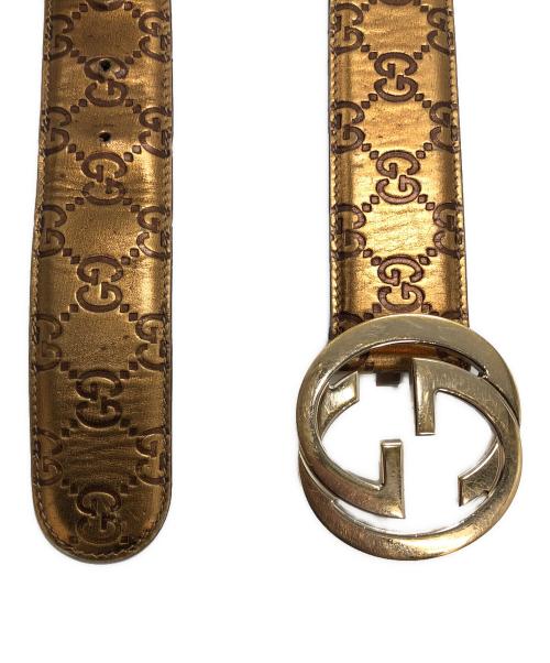 GUCCI（グッチ）GUCCI (グッチ) GGロゴバックルベルト ゴールド×ブラウンの古着・服飾アイテム